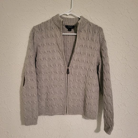 Lands End Women's Size L Front Zip Grey Cardigan Sweater - Picture 1 of 6